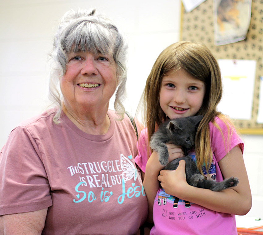 TNR programs benefit adult cats, who can be returned to their environment or adopted into a home, as well as kittens recovered from community cat colonies. In the photo above, it’s a Russian Blue boy for Paislee, thanks to Nana Cathy. Even before they left the Blount shelter, Paislee had picked out a name, “Coco,” for this little one who Paislee said will stay in her room! Photo by Kristin Yarbrough.